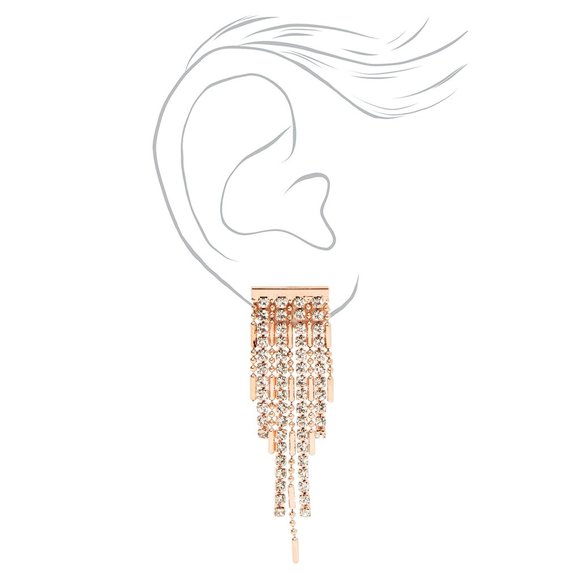 NEW ROSE GOLD RHINESTONE CHANDELIER Y-NECK JEWELRY SET EARRINGS & NECKLACE - Picture 2 of 4